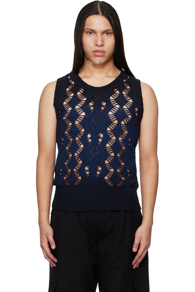 EGONlab — Navy Textured Knit Tank Top