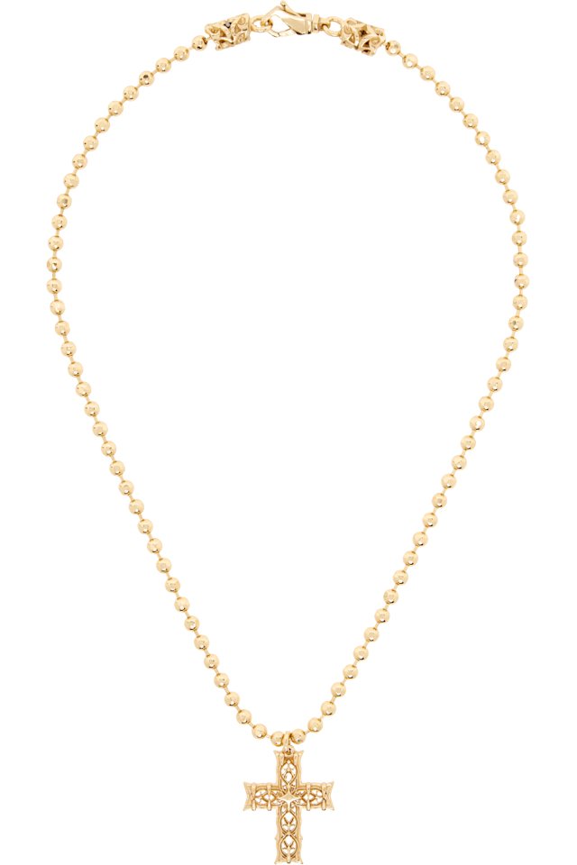 Emanuele Bicocchi — Gold Beaded Chain Notre-Dame Cross Necklace