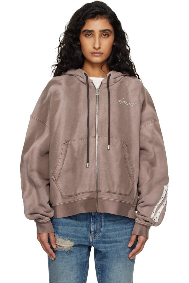 AMIRI — Brown Bones Studded Zip Hoodie