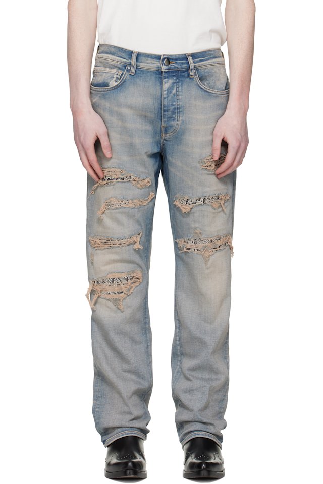 AMIRI — Blue Snake Stud Slim Jeans