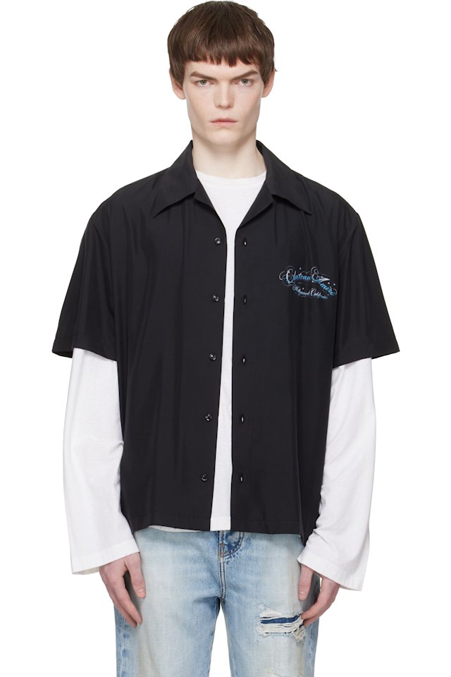 AMIRI — Black 'Chateau' Script Camp Shirt