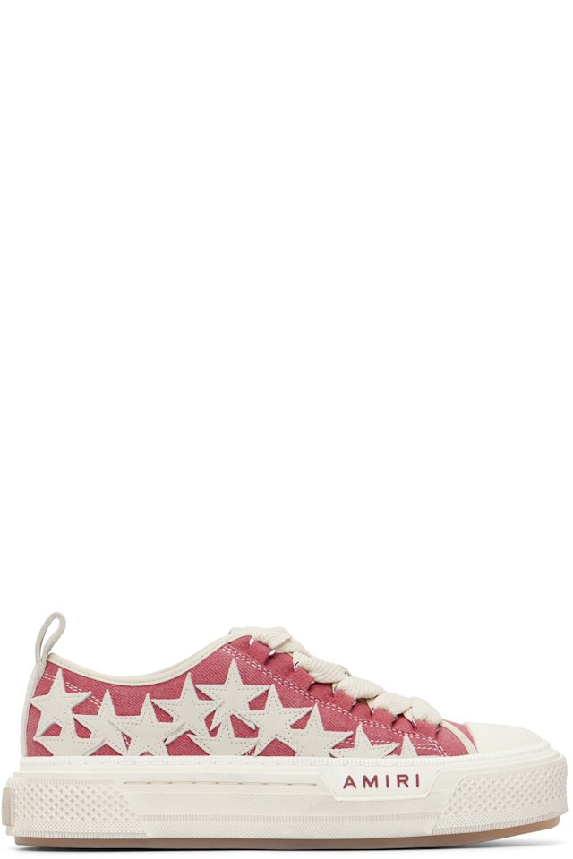 AMIRI — Red Distressed Stars Court Low Sneakers