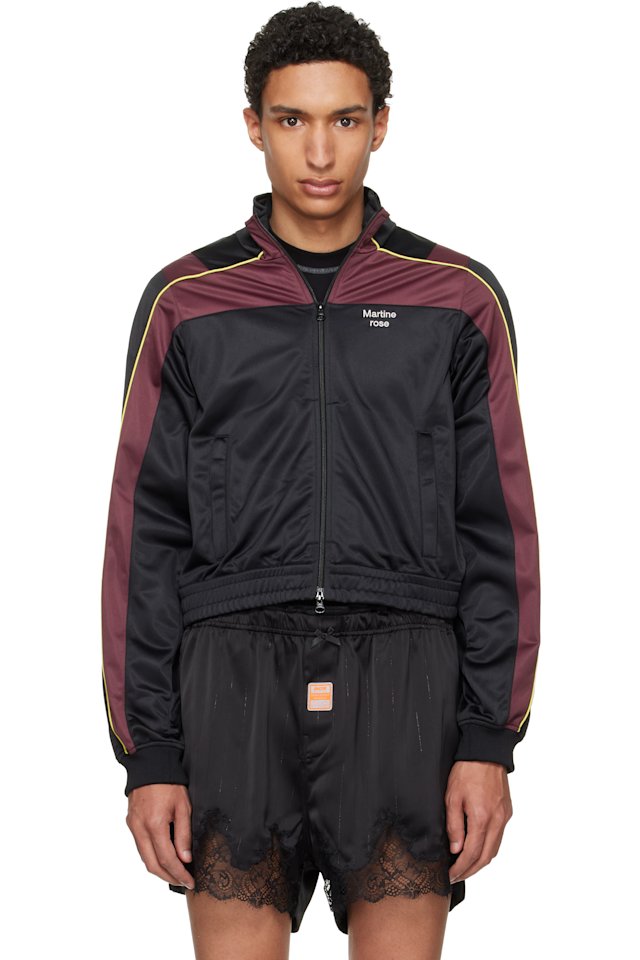 Martine Rose — Black & Burgundy Shrunken Track Jacket