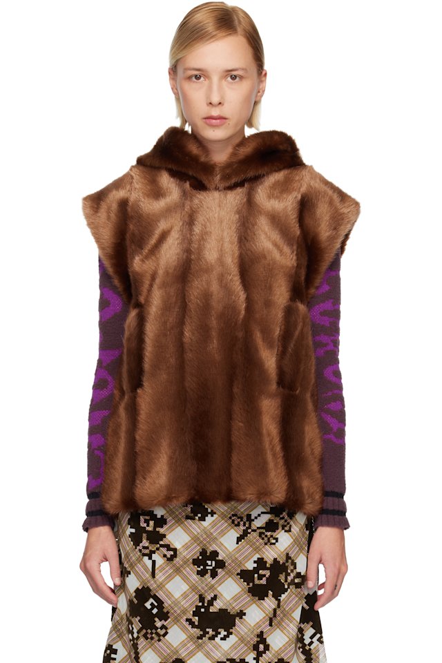 Anna Sui — SSENSE Exclusive Brown Sleeveless Faux-Mink Hoodie