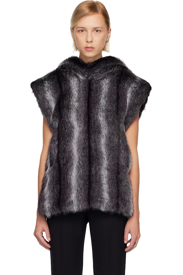 Anna Sui — SSENSE Exclusive Gray Sleeveless Faux-Mink Hoodie