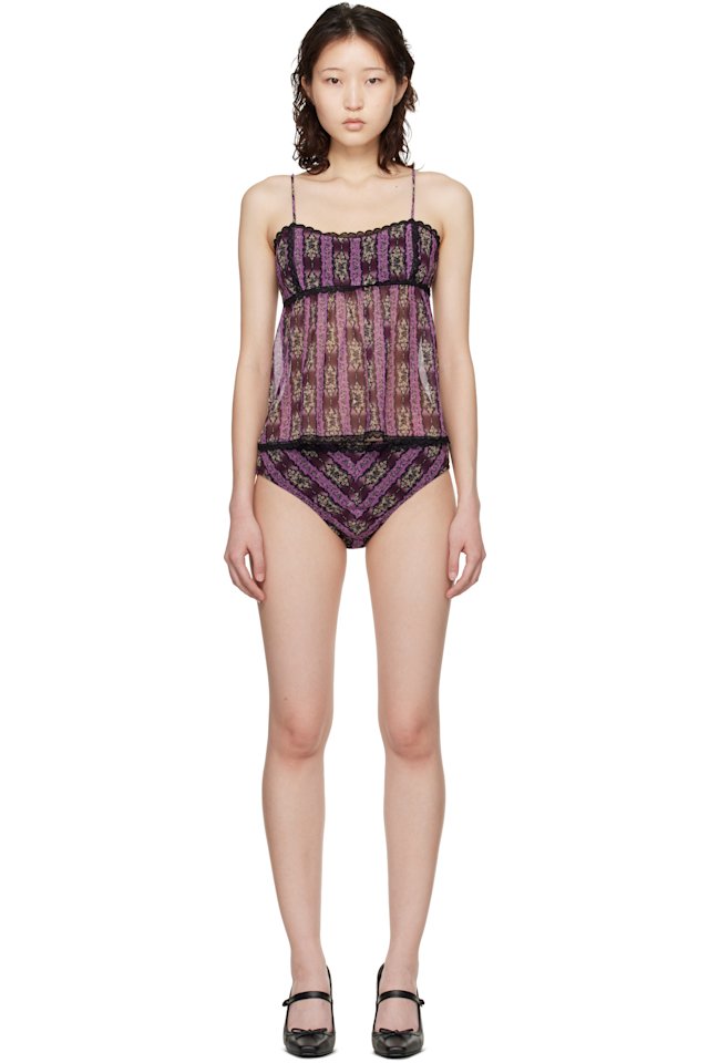 Anna Sui — Purple Cameo Stripe Print Sun Suit Bikini