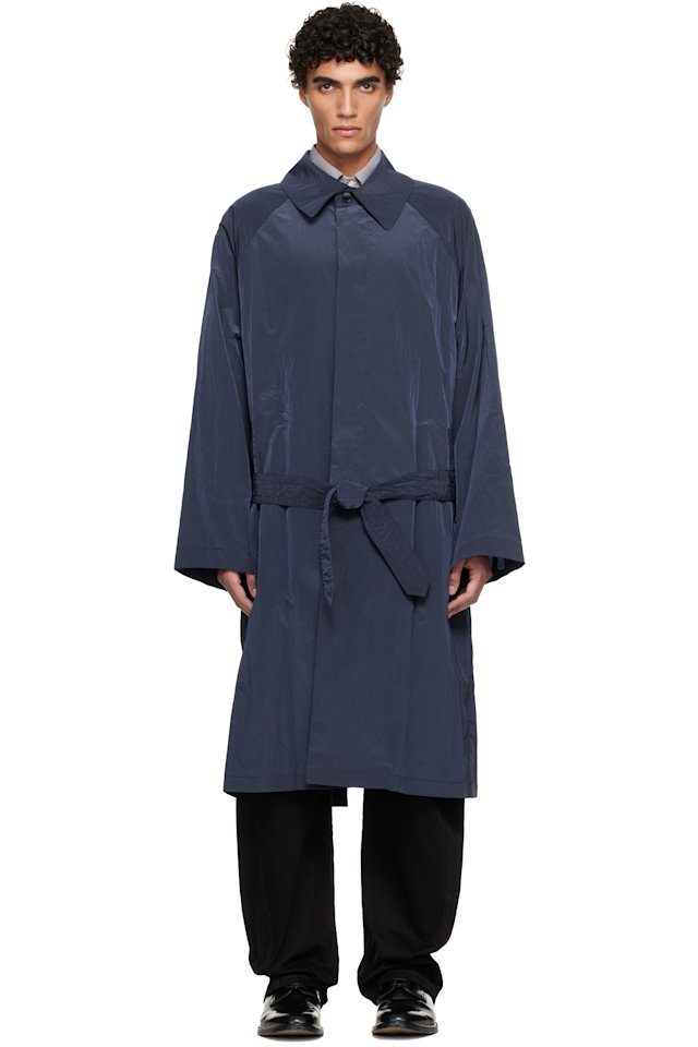 Hed Mayner — Navy Crinkled Trench Coat