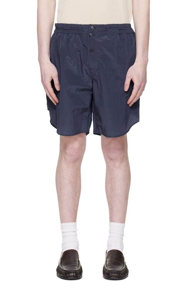 Hed Mayner — Navy Curved Shorts
