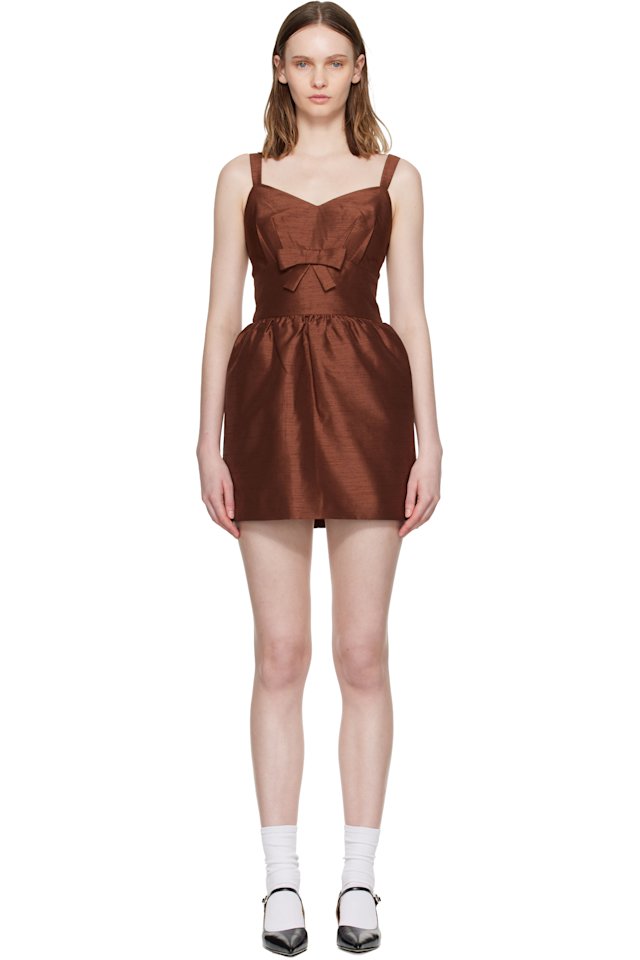 SHUSHU/TONG — Brown Wide Strap Bow Back Minidress