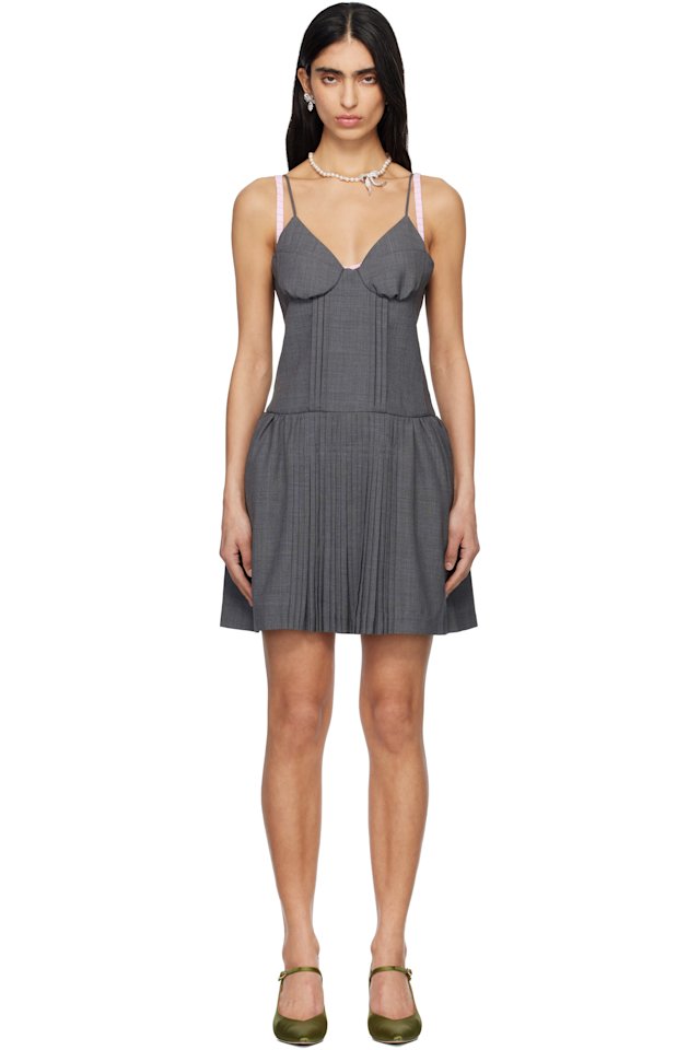SHUSHU/TONG — Gray Tuck Detail Bustier Slip Minidress