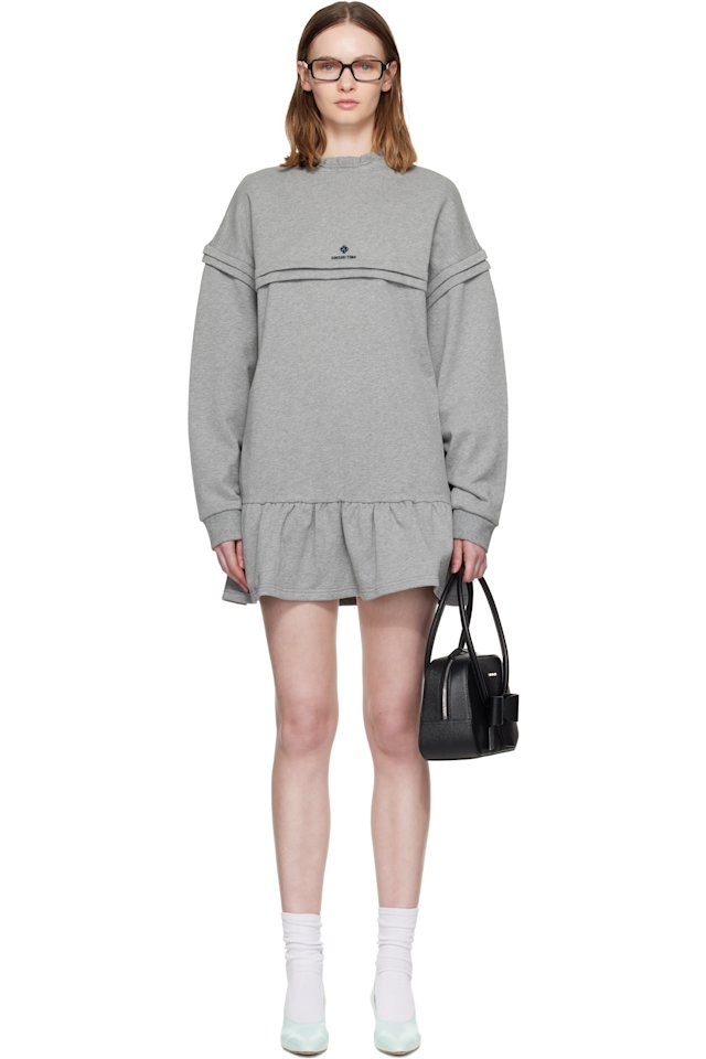 SHUSHU/TONG — Gray Raw-Edge Wave Collar Tuck Detail Sweatshirt Minidress