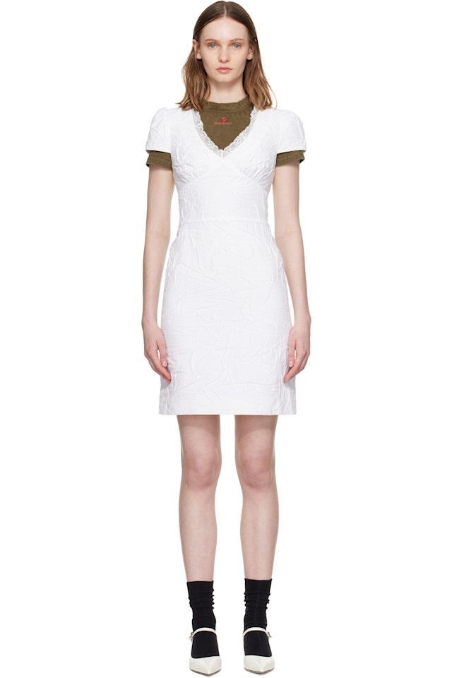 SHUSHU/TONG — White Lace Trim Sweetheart Neckline Midi Dress