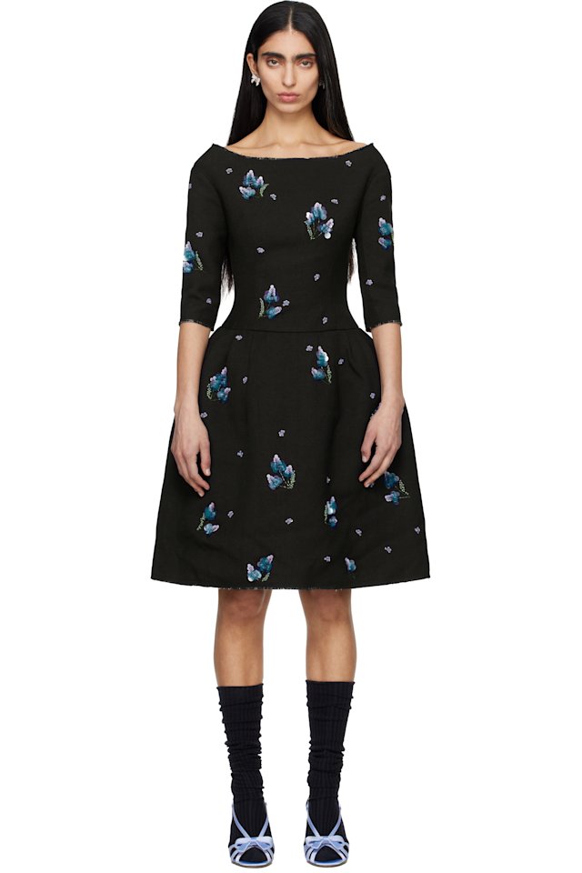SHUSHU/TONG — Navy Corset Waist Off-Shoulder Midi Dress