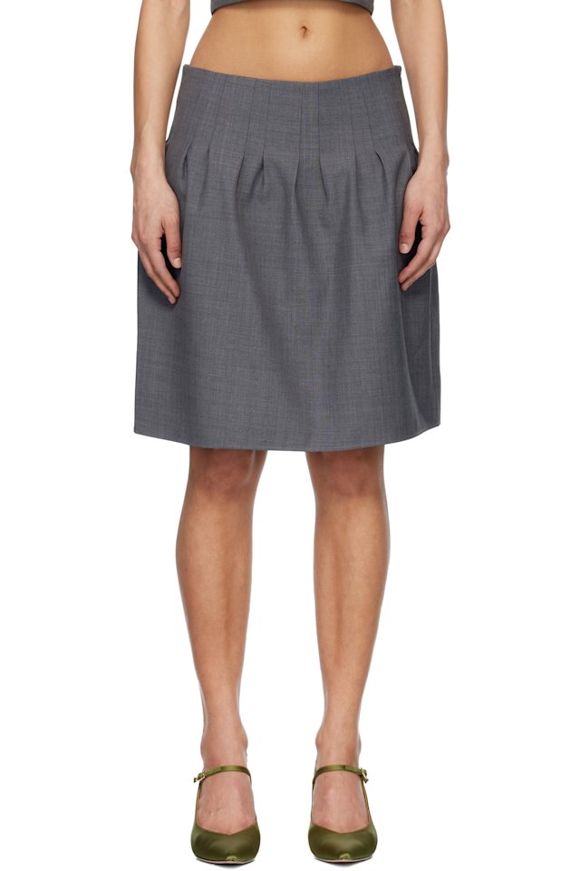SHUSHU/TONG — Gray Low-Waist Pleated Miniskirt