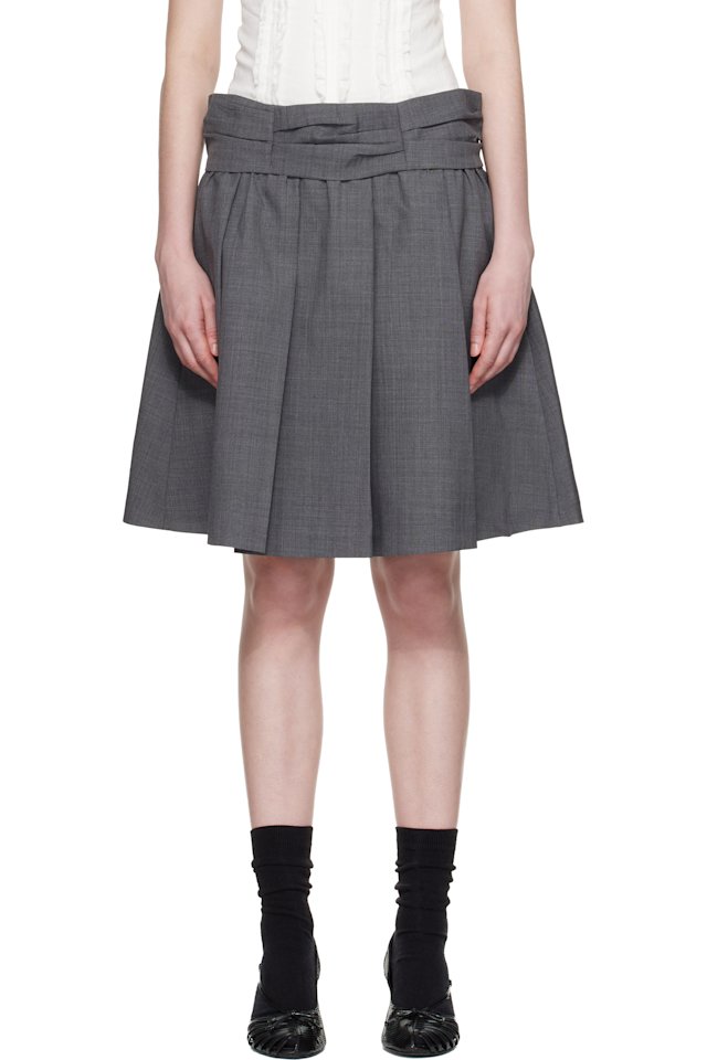 SHUSHU/TONG — Gray Draped Waist Wide-Pleat Midi Skirt