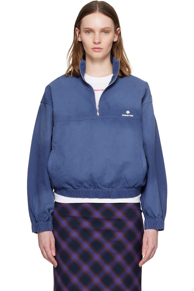 SHUSHU/TONG — Blue Stand Neck Pullover Sweatshirt
