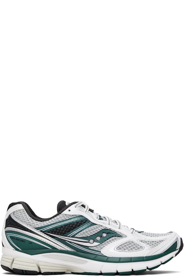 Saucony — White & Green ProGrid Guide 7 Sneakers