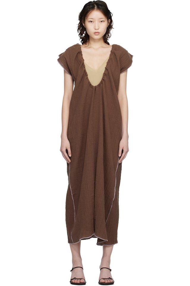 Baserange — Brown Max Crinkle Linen Maxi Dress