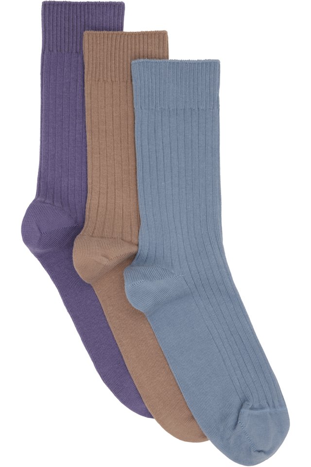 Baserange — Three-Pack Multicolor Cotton Rib Overankle Socks