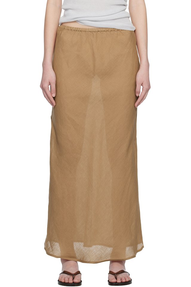 Baserange — Tan Fine Linen Dydine Maxi Skirt