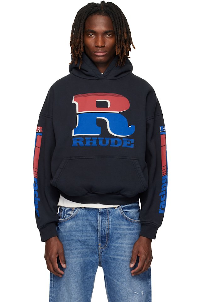 Rhude — Black Split Petrol Logo Hoodie