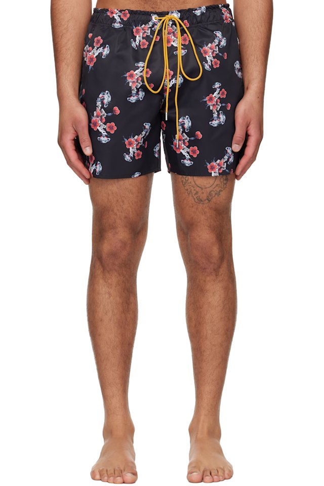 Rhude — Black & Red Turbo Floral Swim Shorts