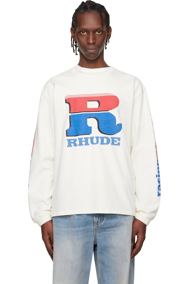 Rhude — Off-White Split Petrol Logo LS T-shirt