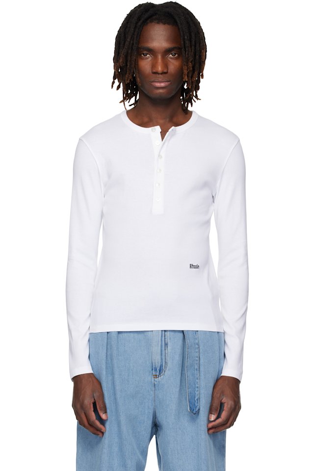 Rhude — White Logo LS Henley