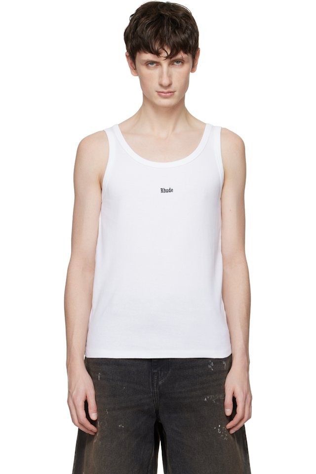 Rhude — White Logo Ribbed Tank Top