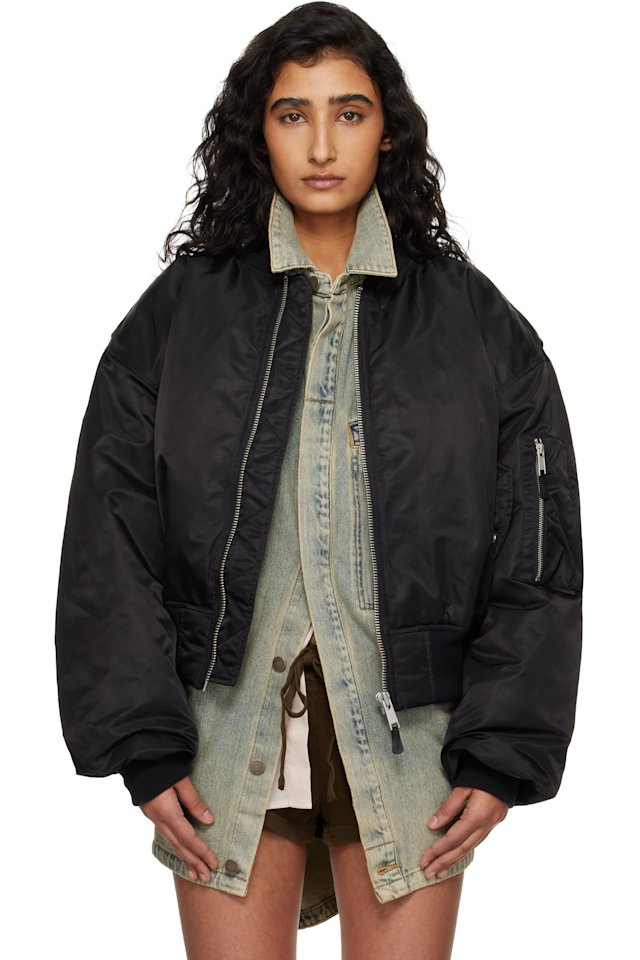 Entire Studios — Black Cropped Broad Bomber Jacket