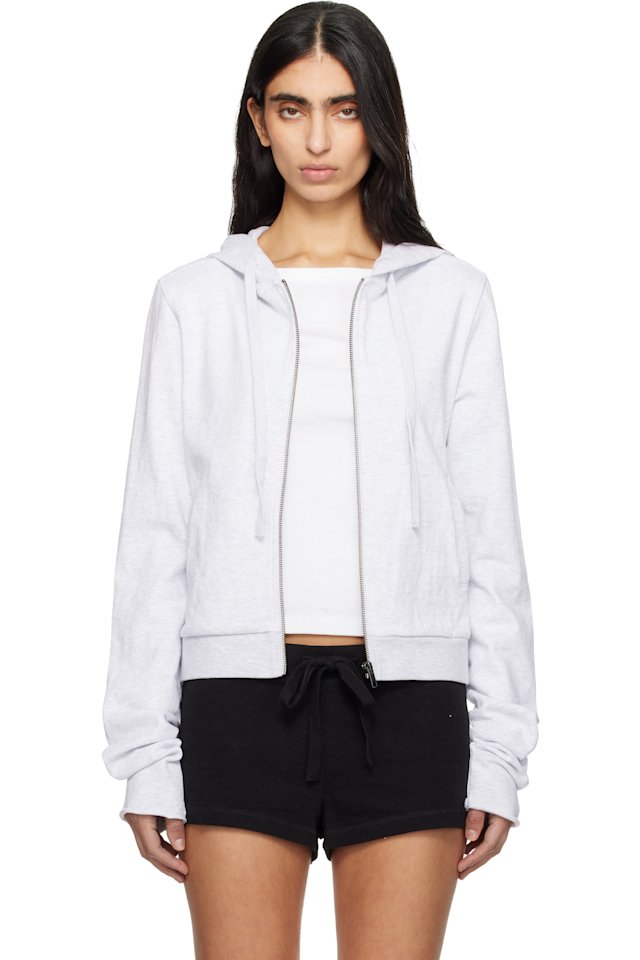 Entire Studios — Gray Lightweight Cropped Zip Up Hoodie