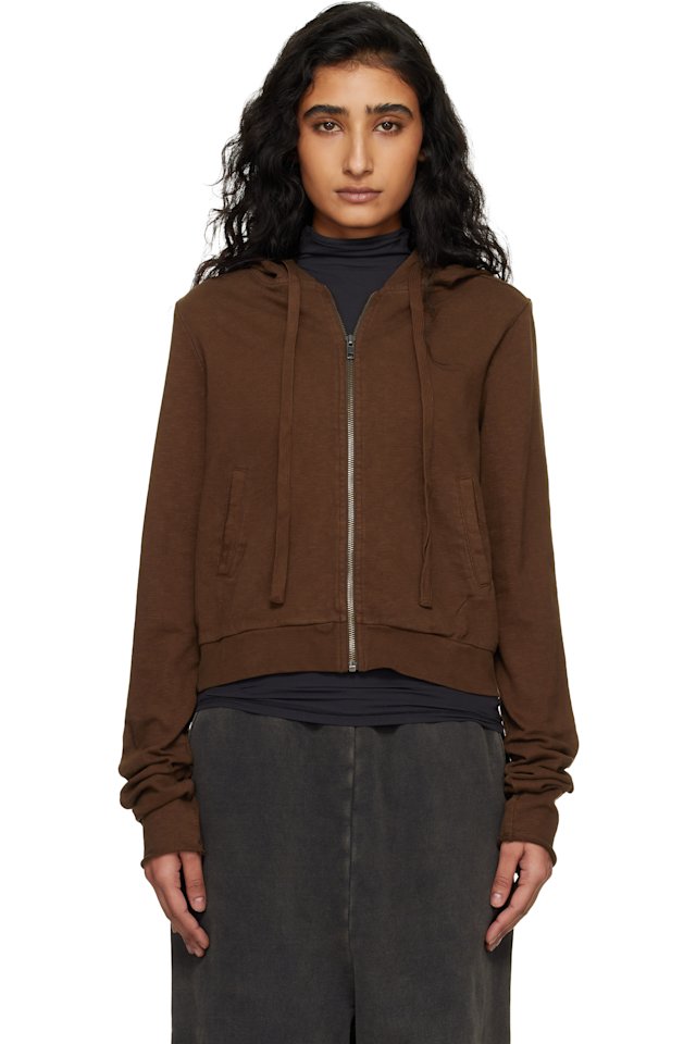 Entire Studios — Brown Lightweight Cropped Zip Up Hoodie