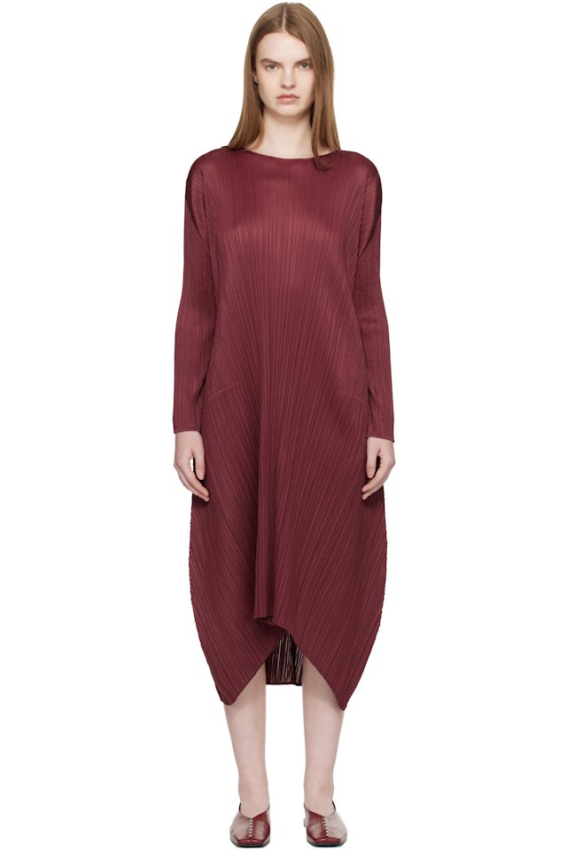 PLEATS PLEASE ISSEY MIYAKE — Burgundy Monthly Colors October Midi Dress