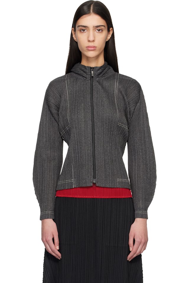 PLEATS PLEASE ISSEY MIYAKE — Black Cotton Denim Hoodie
