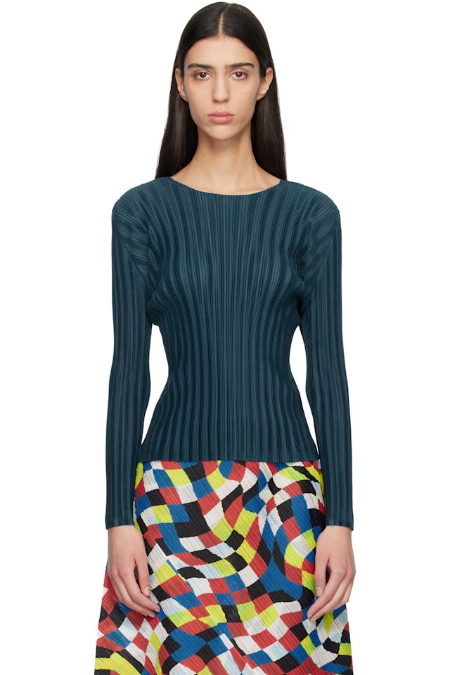 PLEATS PLEASE ISSEY MIYAKE — Navy Rib Pleats November Top