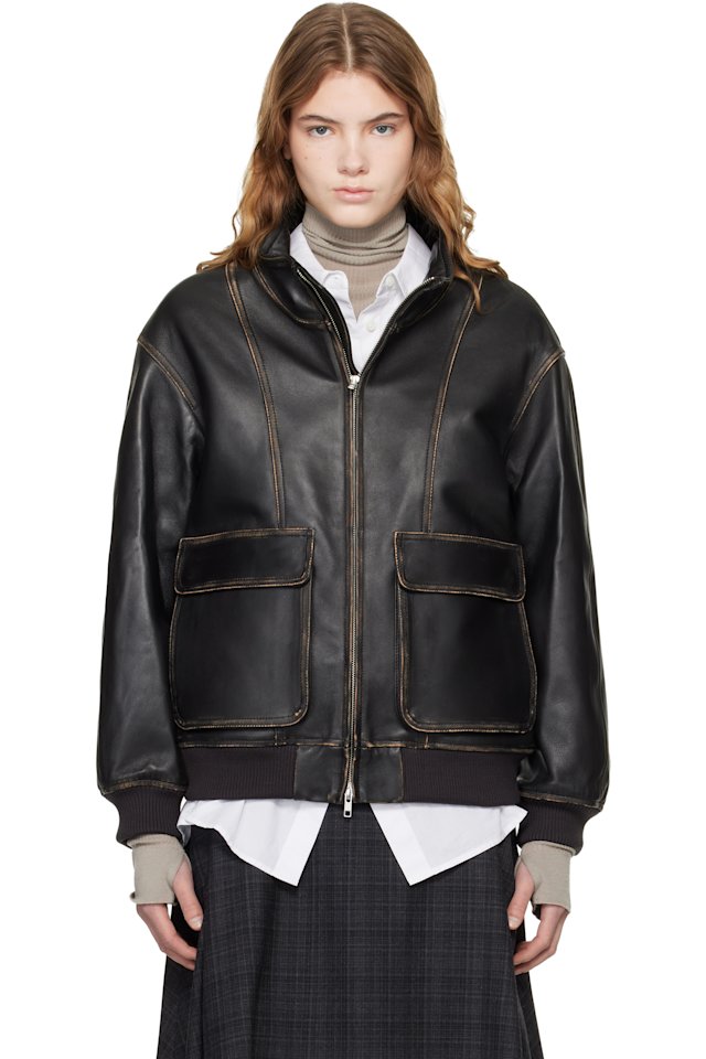Dunst — Black Stand Collared Leather Jacket