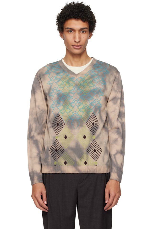 Kiko Kostadinov — Taupe Hatha V-Neck Knit Sweater