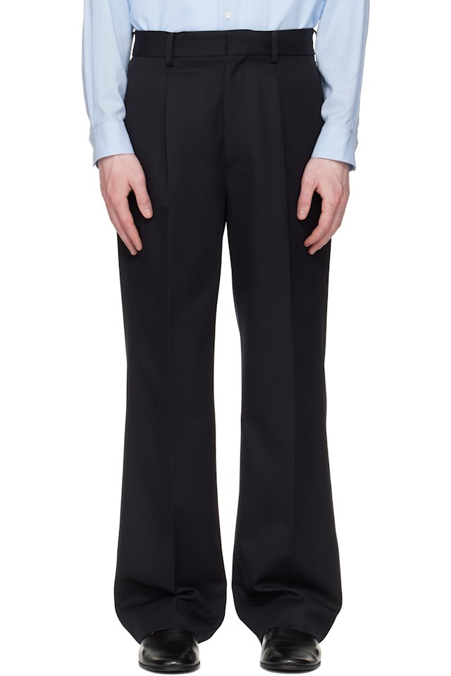 ssstein — Navy Wool Kersey Straight Trousers