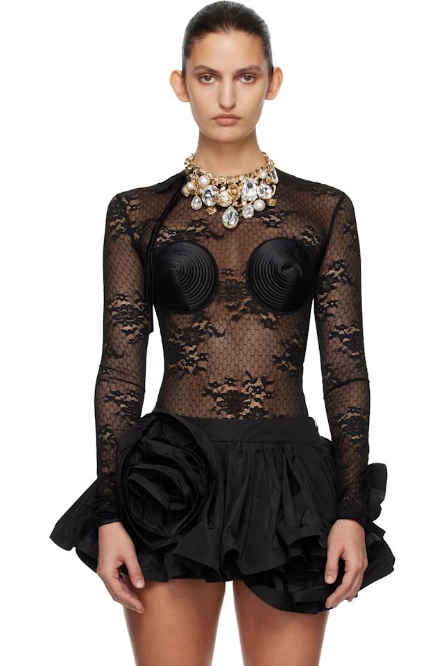 VAQUERA — Black Lace Bullet Bra Bodysuit