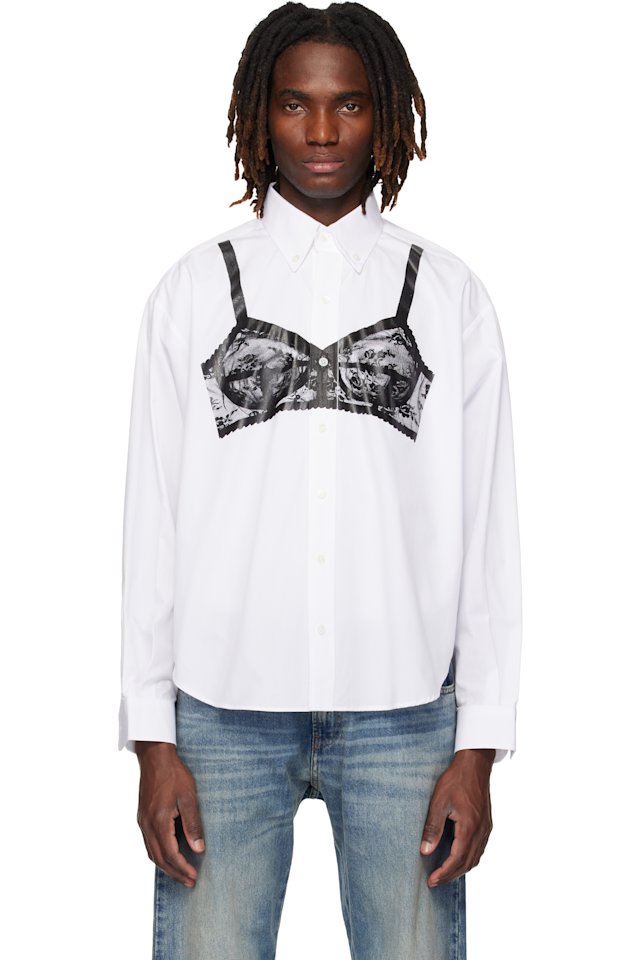 VAQUERA — White Trompe L'oeil Bra Button Down Shirt