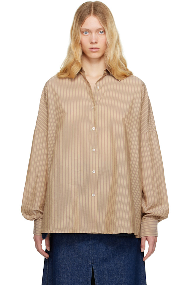Dries Van Noten Beige Striped Cocoon Shirt