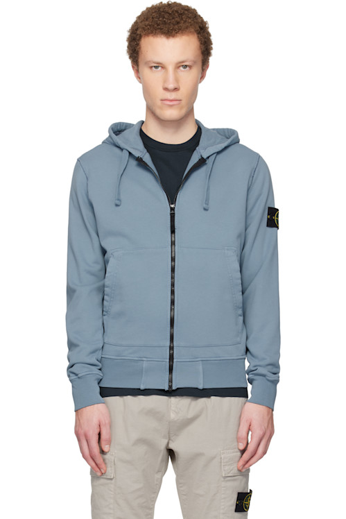 Stone Island Blue 6100061 Organic Cotton Fleece Hoodie