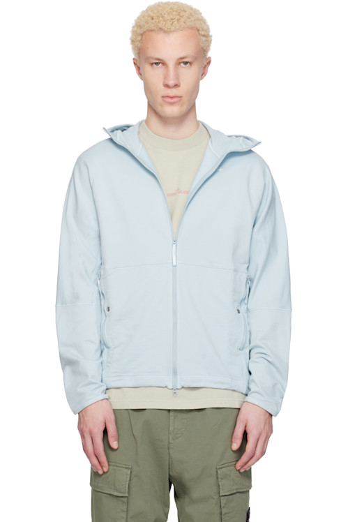 Stone Island Blue 6100069 Stretch Cotton Fleece Stellina Hoodie