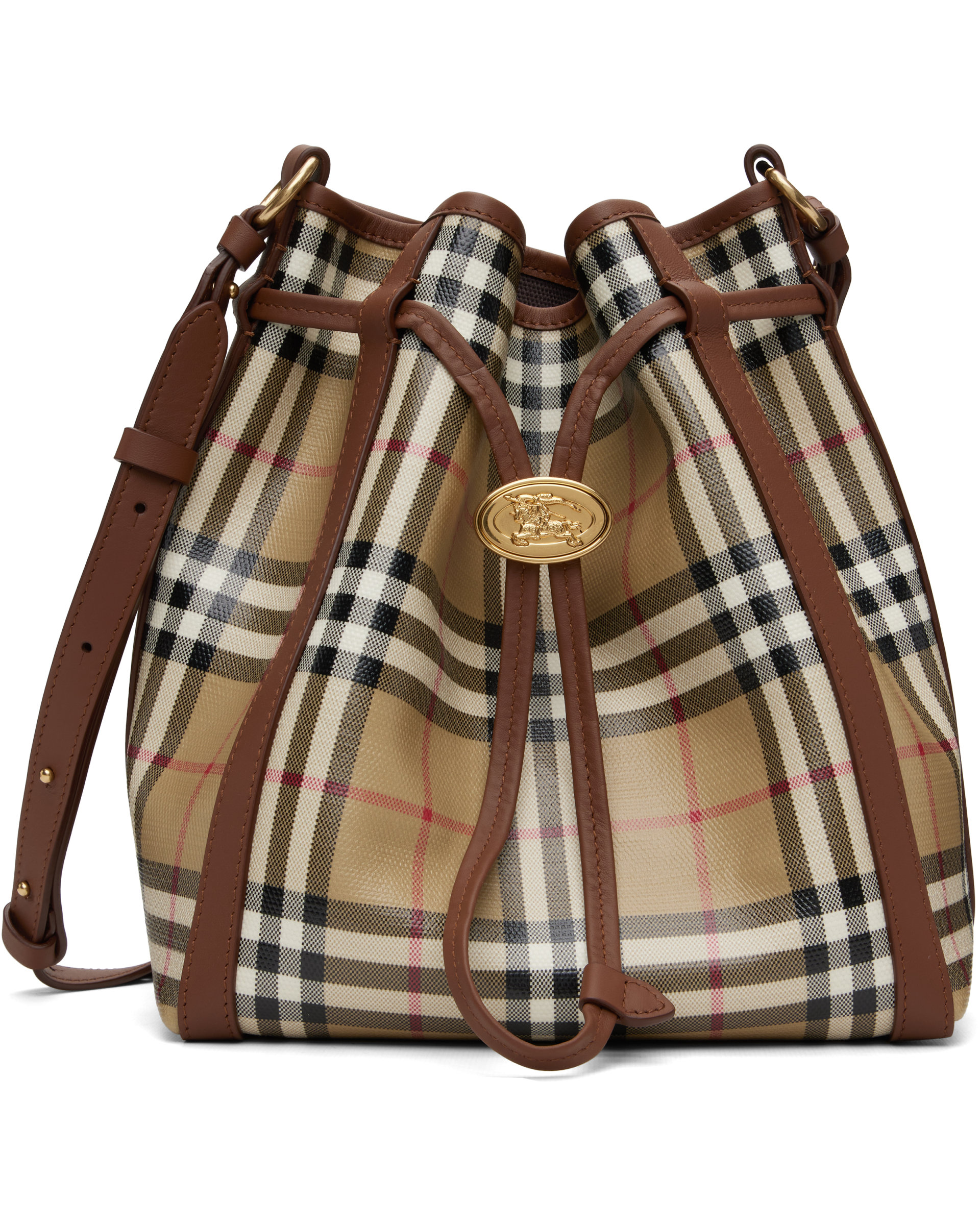 Beige Small Check Bucket Bag