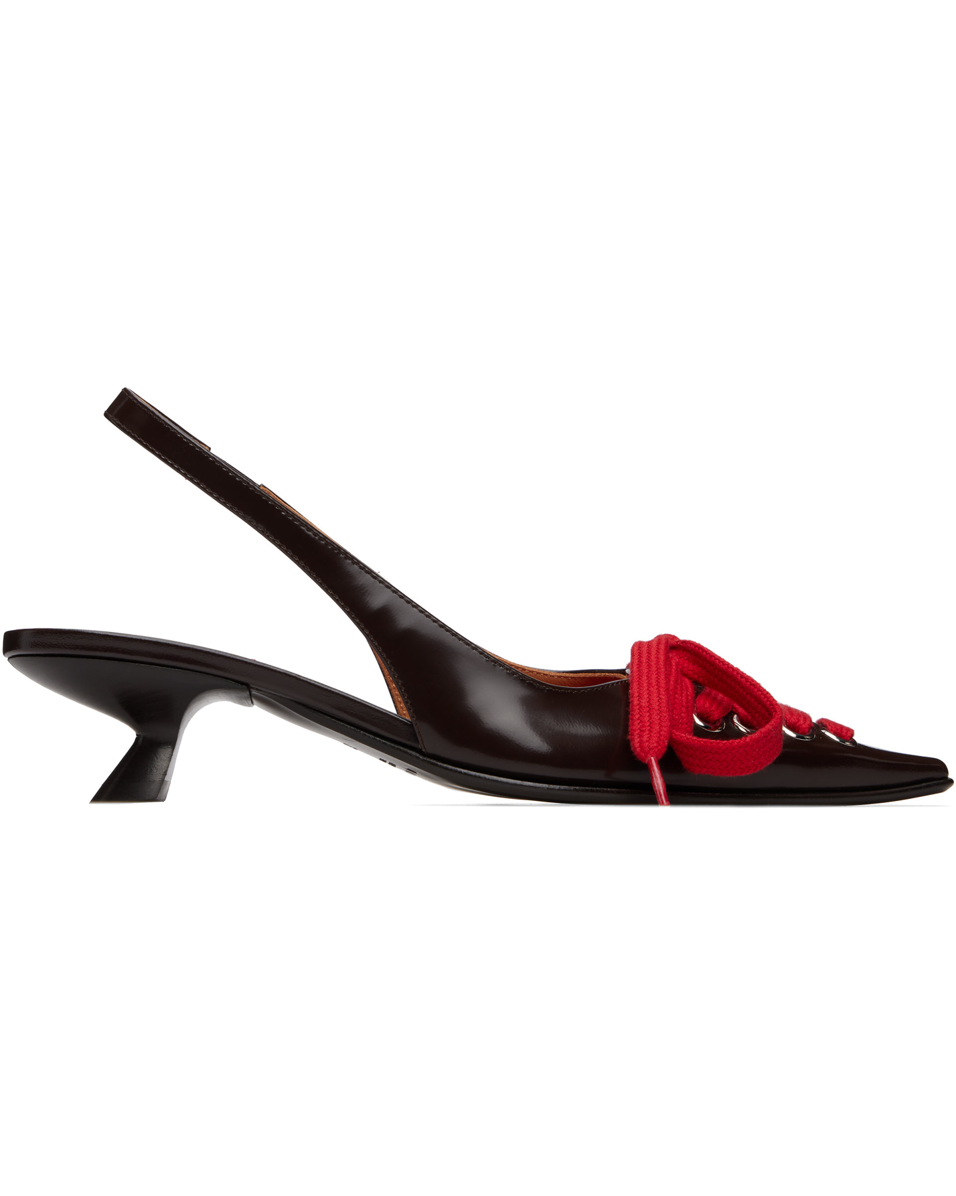 Brown & Red Leather Lace-Up Slingback Heels