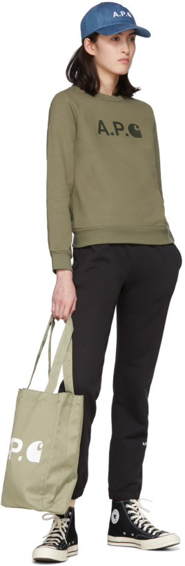 A.P.C. Khaki Carhartt WIP Edition Logo Tote