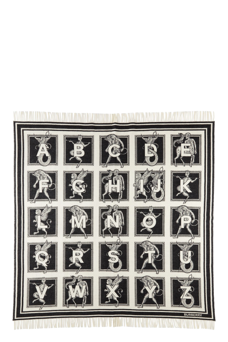Black & White Mythical Alphabet Jacquard Blanket