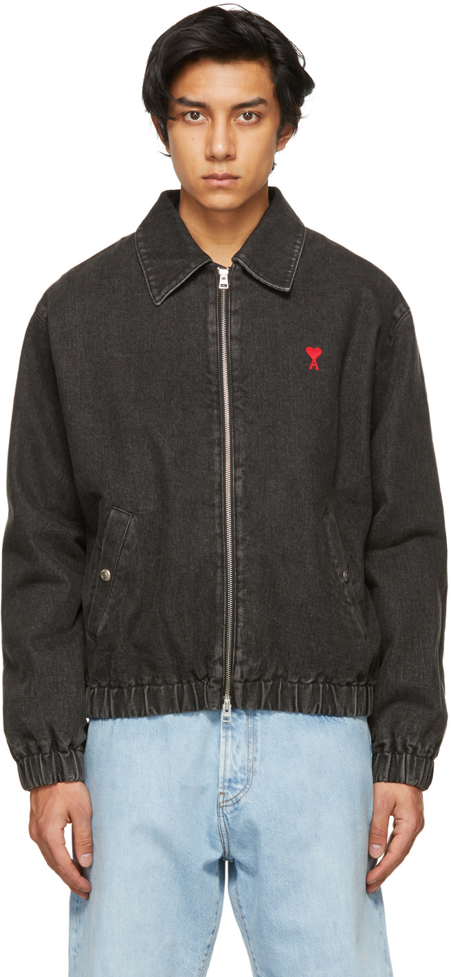AMI Paris: Black Denim Ami de Cœur Jacket | SSENSE