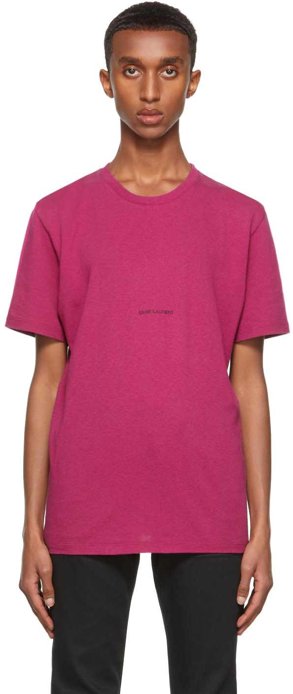 Saint Laurent: ピンク Rive Gauche ロゴ T シャツ | SSENSE 日本