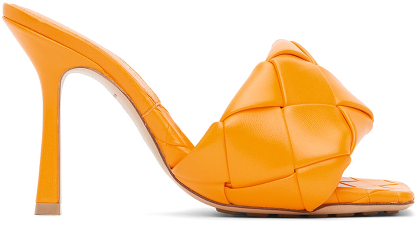 Bottega Veneta: Orange Intrecciato Lido Heeled Sandals | SSENSE